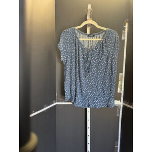 Women's Chaps Blue Floral Lace-Up Blouse L